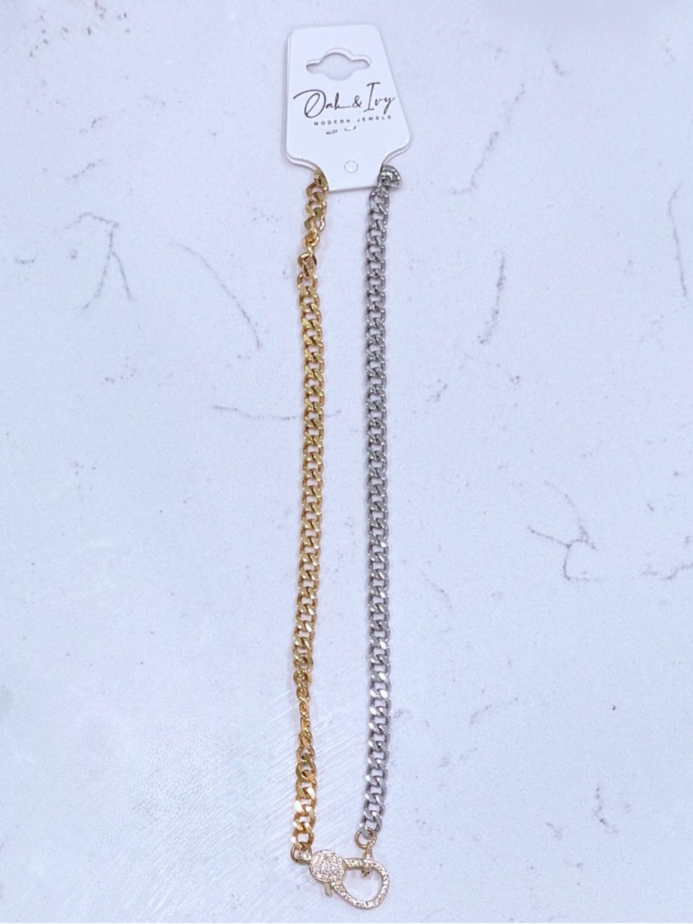 NWTOak & Ivy 16” Gold & Silver Two Color Chain Necklace With Pave Sparkley Clasp